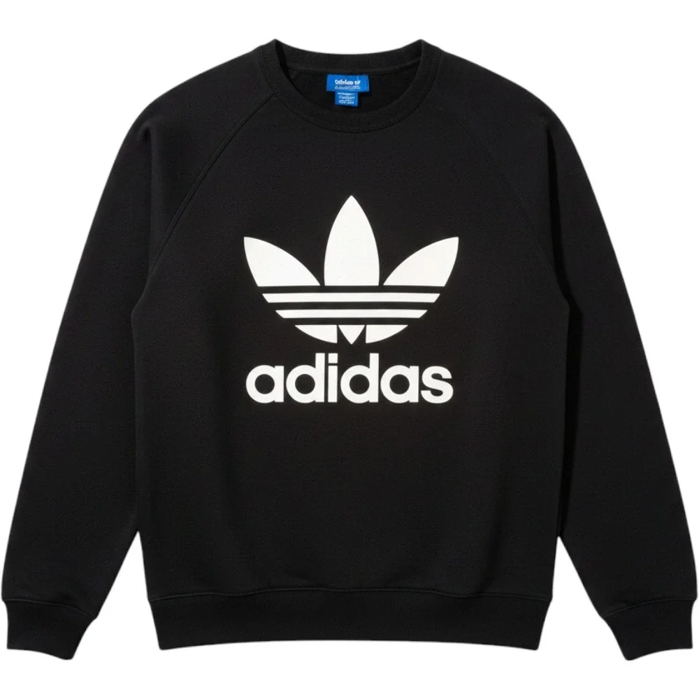 Adidas Sweatshirt Mens Size Medium Trefoil Graphic Raglan‎ Pullover Black